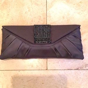 Pewter Coloured Satin Clutch Bag with Bling